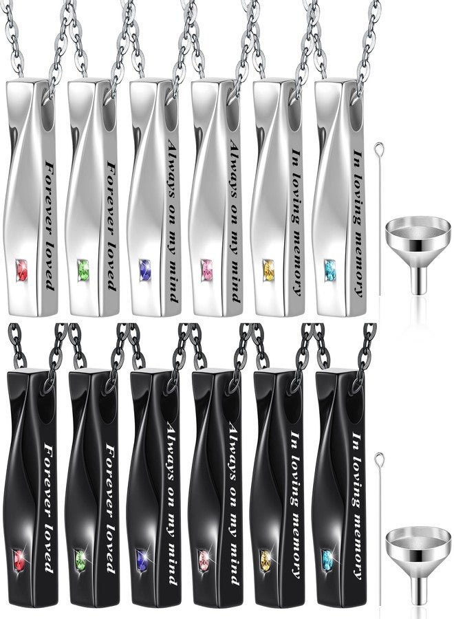 Highergo 12 Pcs Urn Necklaces for Ashes Cremation Jewelry Urn Necklace Silver Black Stainless Steel Memorial Pendant Locket Vertical Bar Keepsake Pendant for Women Men Loved Ones Human Ashes (Twist) - Image 1